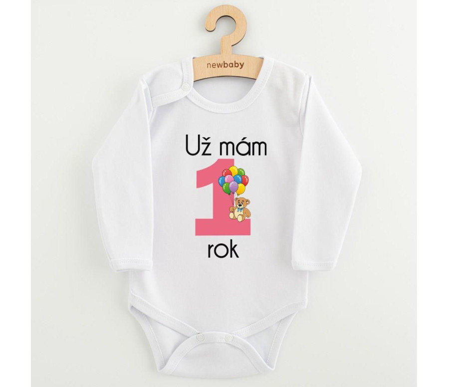 Body s potiskem New Baby Už mám 1 rok růžové Body s potiskem New Baby Už mám 1 rok růžové