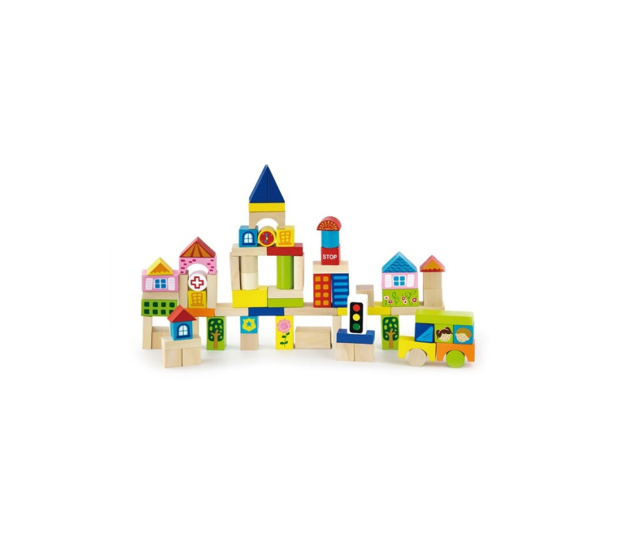 Dřevěné kostky pro děti Viga City 75 dílů, Multicolor