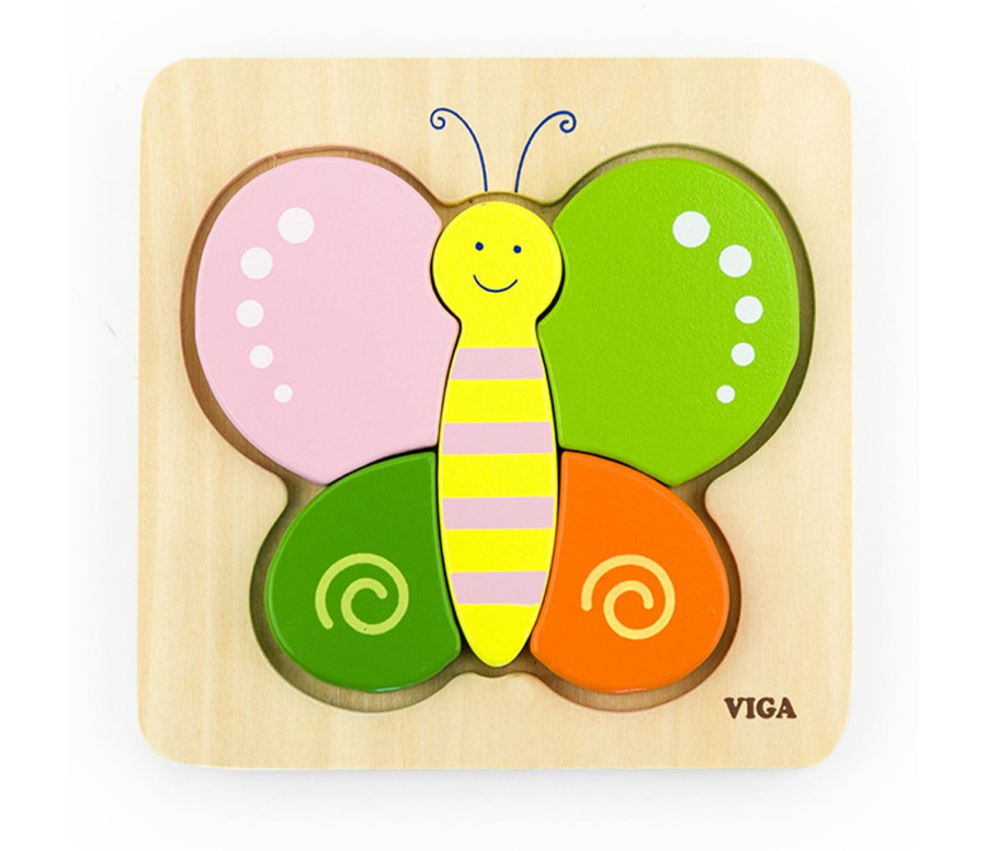 Dřevěné puzzle pro nejmenší Viga Motýl, Multicolor