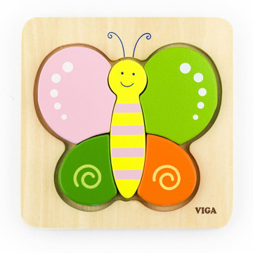 Dřevěné puzzle pro nejmenší Viga Motýl, Multicolor