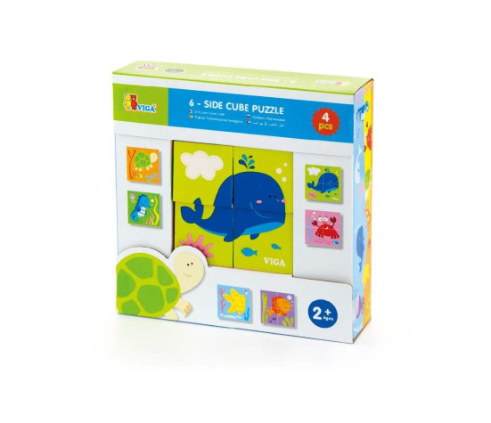 Dřevěné puzzle kostky pro nejmenší Viga Velryba