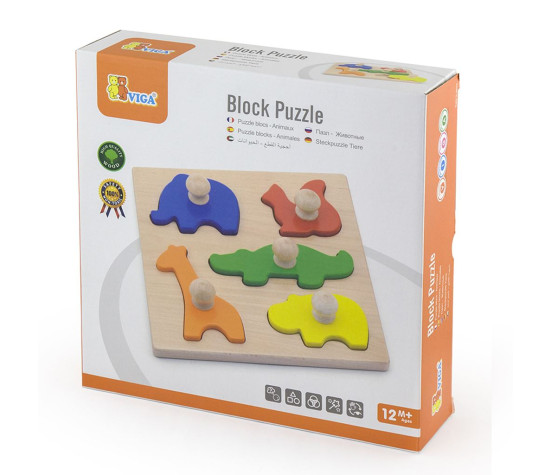 Dřevěné vkládací puzzle razítka Viga Zvířata