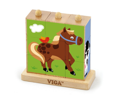 Dřevěné puzzle kostky na stojánku Viga Farma