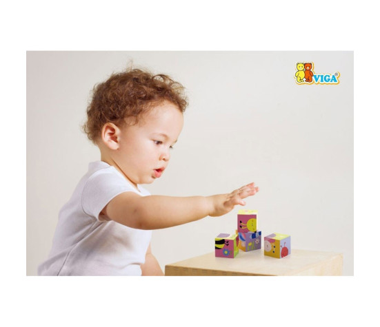 Dřevěné puzzle kostky pro nejmenší Viga Farma