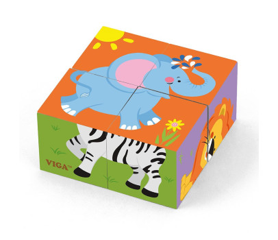 Dřevěné puzzle kostky pro nejmenší Viga Zoo