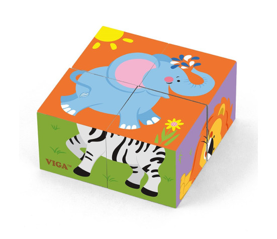 Dřevěné puzzle kostky pro nejmenší Viga Zoo