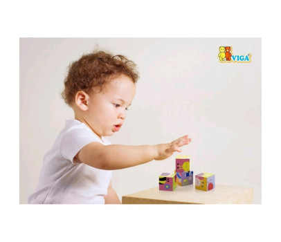Dřevěné puzzle kostky pro nejmenší Viga Zoo