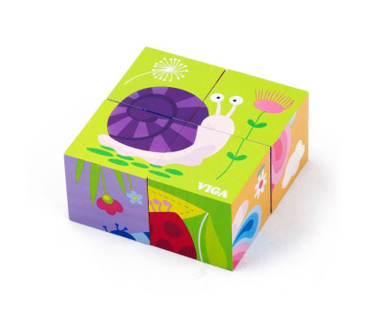 Dřevěné puzzle kostky pro nejmenší Viga Slimák