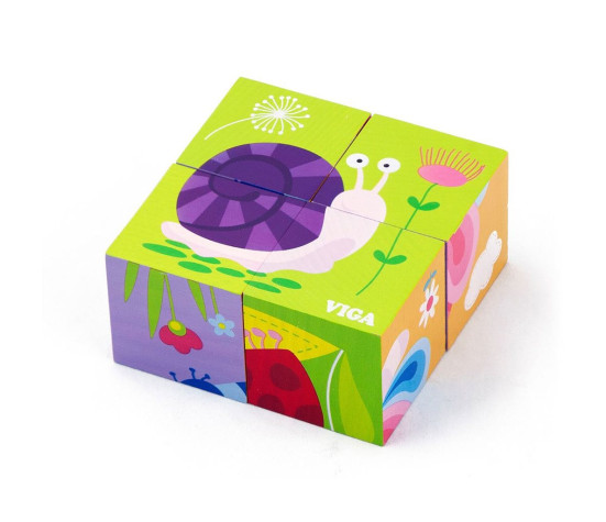 Dřevěné puzzle kostky pro nejmenší Viga Slimák