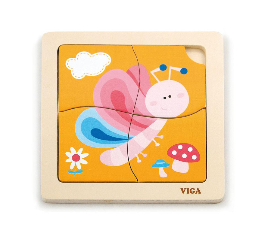 Dřevěné puzzle pro nejmenší Viga 4 ks Motýlek, Multicolor Dřevěné puzzle pro nejmenší Viga 4 ks Motýlek, Multicolor