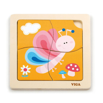 Dřevěné puzzle pro nejmenší Viga 4 ks Motýlek, Multicolor
