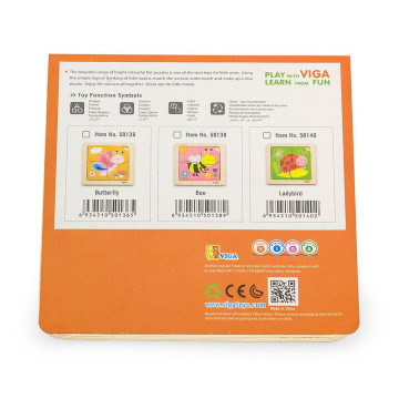 Dřevěné puzzle pro nejmenší Viga 4 ks Motýlek, Multicolor