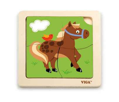 Dřevěné puzzle pro nejmenší Viga 4 ks Koník