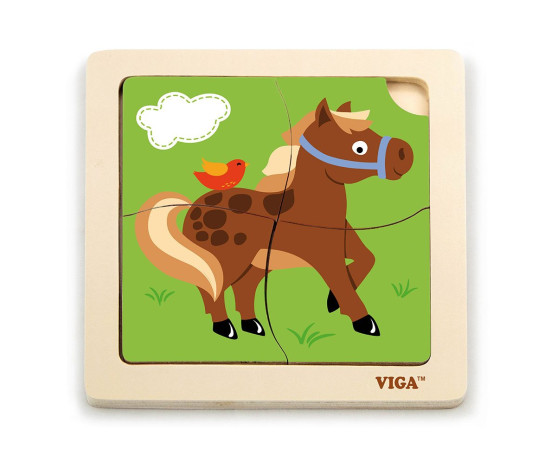 Dřevěné puzzle pro nejmenší Viga 4 ks Koník