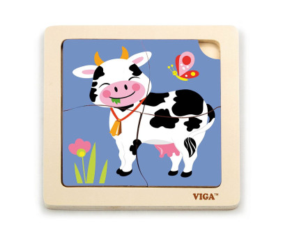 Dřevěné puzzle pro nejmenší Viga 4 ks Kravička