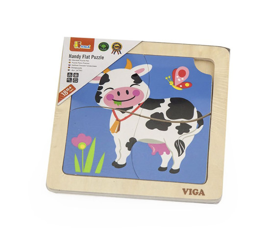 Dřevěné puzzle pro nejmenší Viga 4 ks Kravička