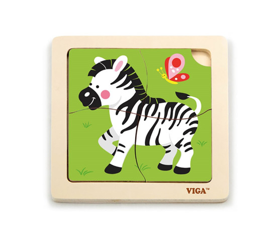 Dřevěné puzzle pro nejmenší Viga 4 ks Zebra
