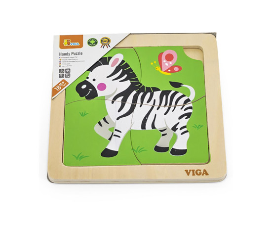 Dřevěné puzzle pro nejmenší Viga 4 ks Zebra