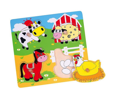 Dětské dřevěné puzzle s úchyty Viga překvapení Farma