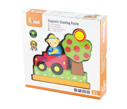 Dřevěné magnetické puzzle 3D kostky Viga Farma