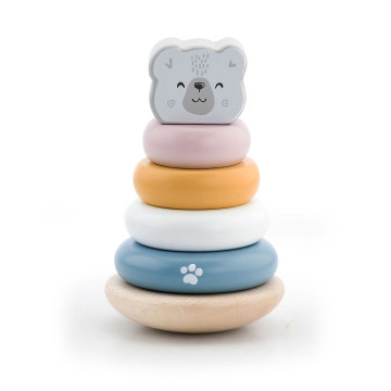 Dřevěná skládací pyramida pro nejmenší Viga Medvěd, Multicolor