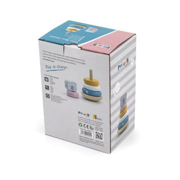 Dřevěná skládací pyramida pro nejmenší Viga Medvěd, Multicolor