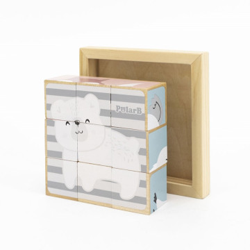 Dřevěné puzzle kostky Viga zvířata 9 dílů, Multicolor