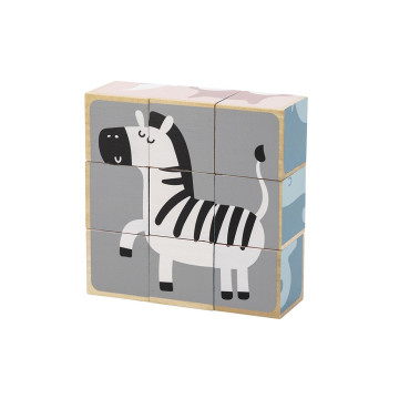 Dřevěné puzzle kostky Viga zvířata 9 dílů, Multicolor