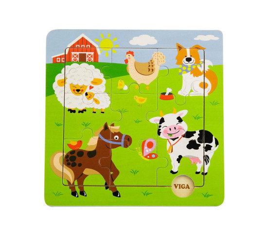 Dřevěné puzzle na desce Viga Farma