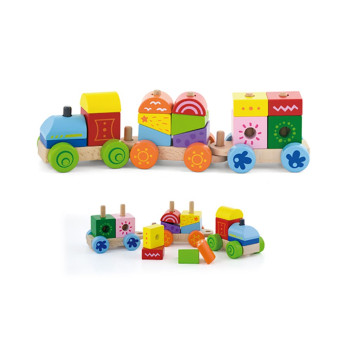 Dřevěný vláček s kostkami Viga barevný, Multicolor