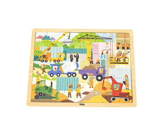 Dřevěné puzzle 48 dílků Viga Stavební stroje