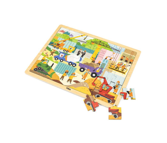 Dřevěné puzzle 48 dílků Viga Stavební stroje