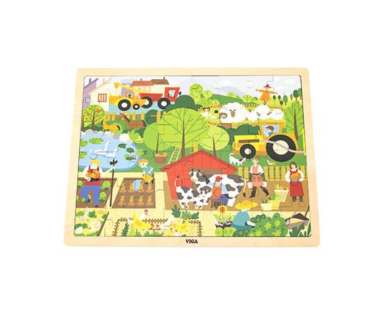Dětské dřevěné puzzle Viga Farma 48 dílků