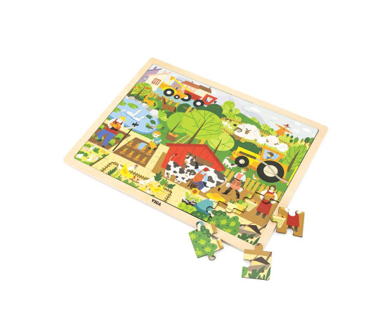 Dětské dřevěné puzzle Viga Farma 48 dílků