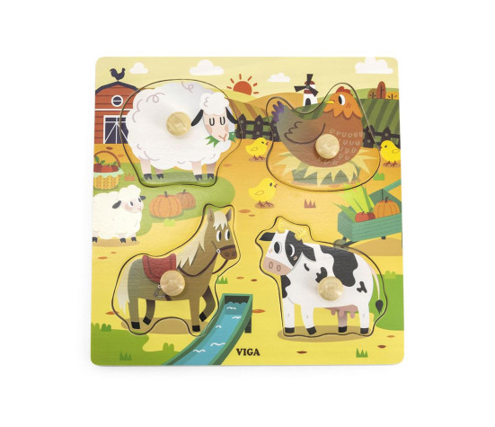 Dětské dřevěné puzzle s úchyty Viga Farma 4 ks