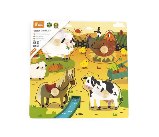 Dětské dřevěné puzzle s úchyty Viga Farma 4 ks