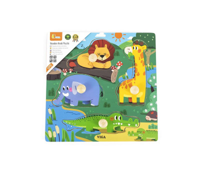 Dětské dřevěné puzzle s úchyty Viga Divoká zvířata 4 ks