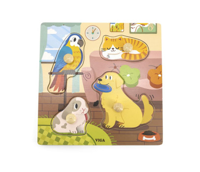 Dětské dřevěné puzzle s úchyty Viga Domácí mazlíčci 4 ks
