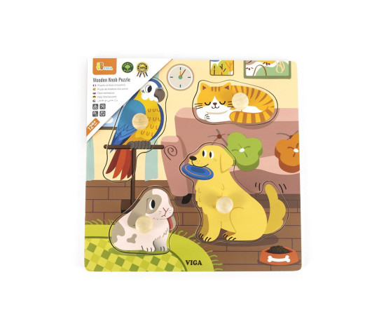 Dětské dřevěné puzzle s úchyty Viga Domácí mazlíčci 4 ks