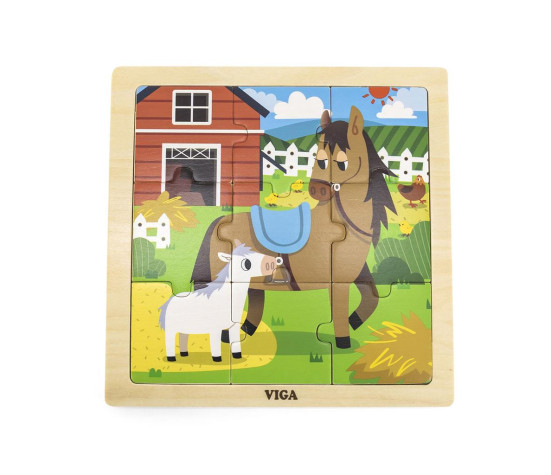 Dřevěné puzzle pro nejmenší Viga 9 ks Koníci