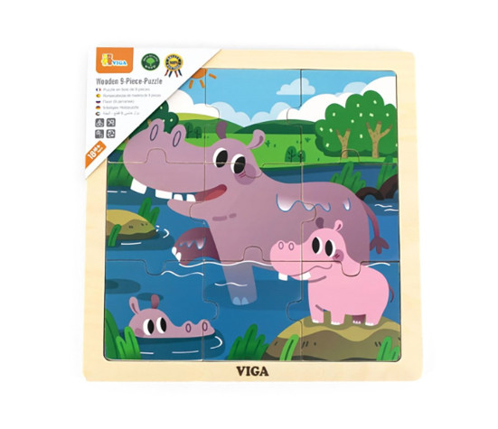 Dřevěné puzzle pro nejmenší Viga 9 ks Hroch