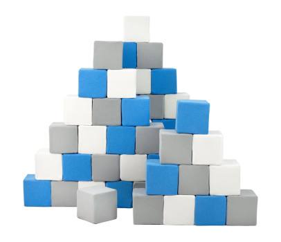 Pěnové kostky-sada 45 velkých pěnových kostek Pyramida blue white grey