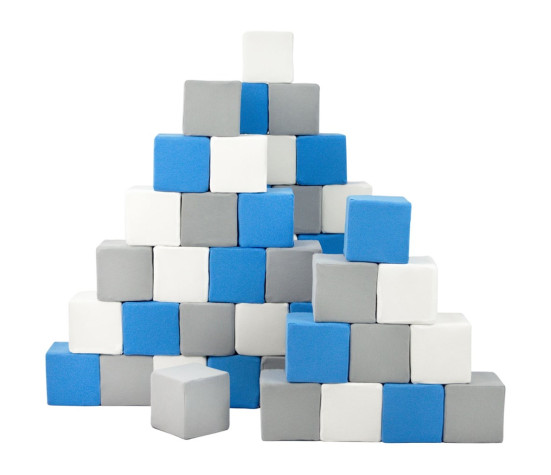 Pěnové kostky-sada 45 velkých pěnových kostek Pyramida blue white grey