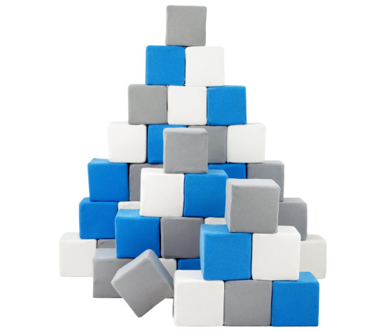 Pěnové kostky-sada 45 velkých pěnových kostek Pyramida blue white grey