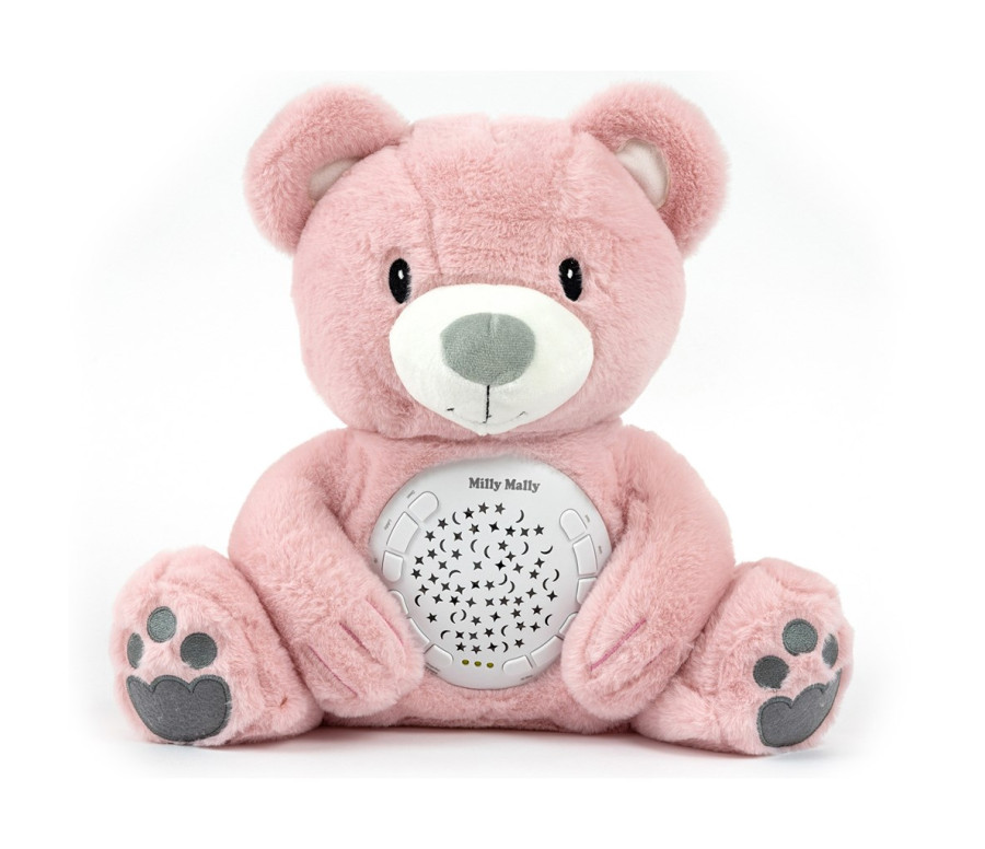 Plyšový usínáček medvídek s projektorem Milly Mally Bear pink, Růžová