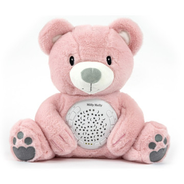 Plyšový usínáček medvídek s projektorem Milly Mally Bear pink, Růžová