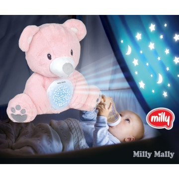 Plyšový usínáček medvídek s projektorem Milly Mally Bear pink, Růžová