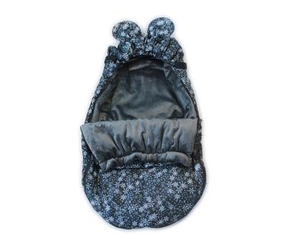Baby Nellys nepromokavý fusak s oušky MIKI, fleece Velvet 90 x 50 cm - černá s hvězdami