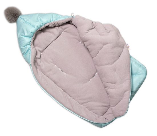 Dětský fusak Baby Nellys s kapucí a kožešinovou bambulí, modrý, mint