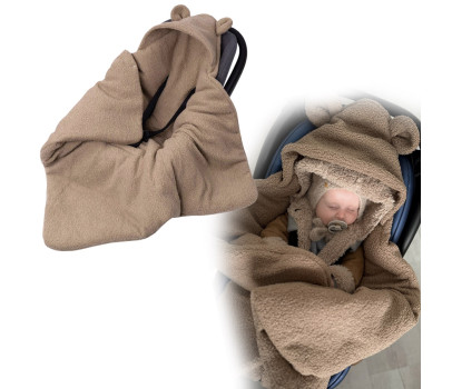 Oteplený fusák, deka s kapucí do autosedačky Beránek, Baby Nellys - hnědý